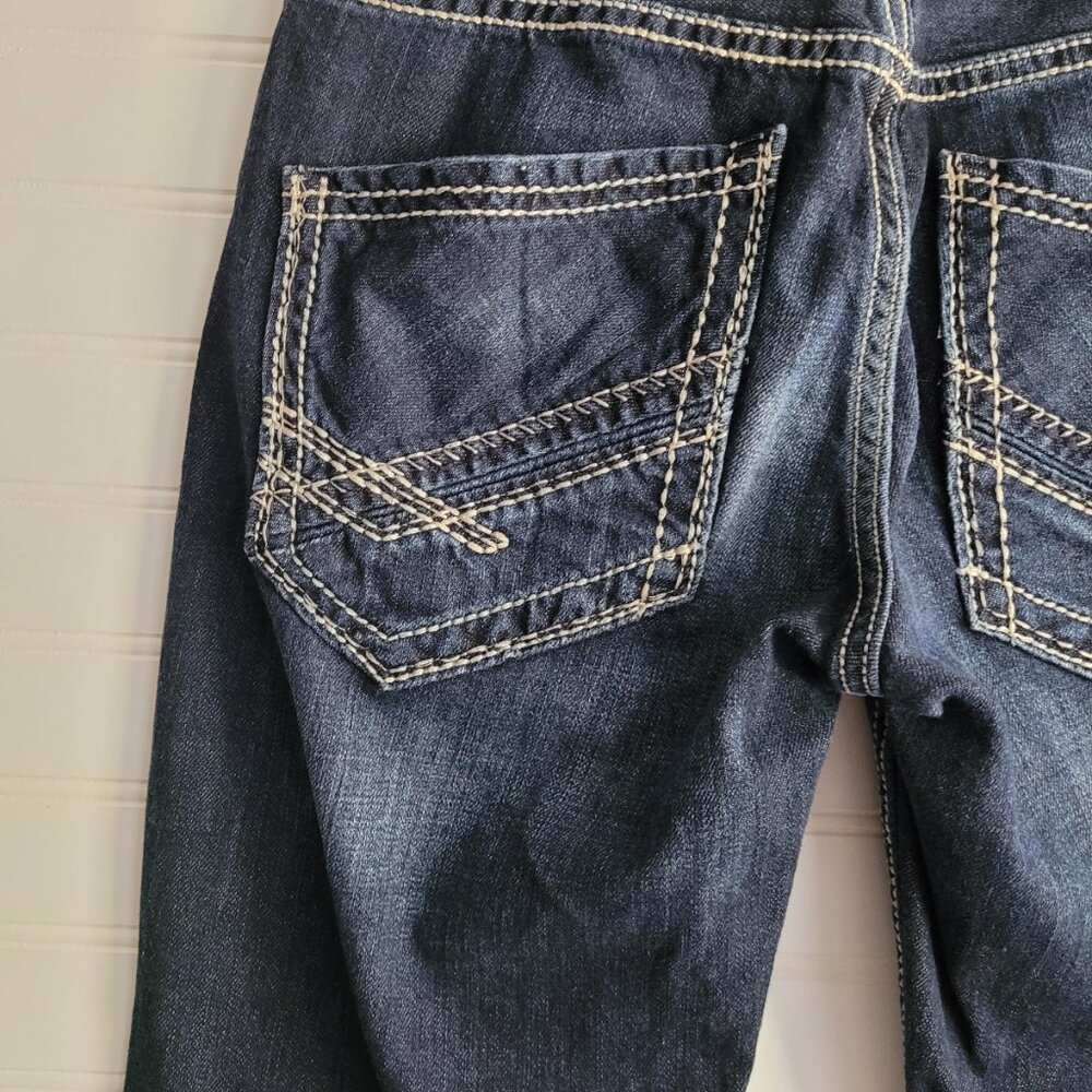 BKE Mens Jeans Size 29R Jake Dark Wash Straight Distressing Heavy Stitching - Picture 6 of 12